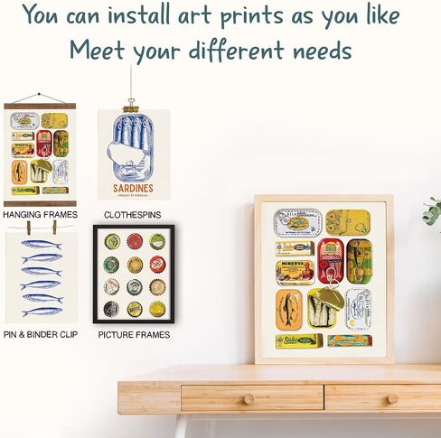 NaZaUK Sardine Decor Fish Coastal Beach Vintage Art Prints, Vintage Kitchen Wall Art Prints, Retro Fun Sardine Fish Poster For Kitchen Dining Wall Decor, 8x10 Unframed Set of 4 in Saudi Arabia