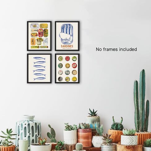NaZaUK Sardine Decor Fish Coastal Beach Vintage Art Prints, Vintage Kitchen Wall Art Prints, Retro Fun Sardine Fish Poster For Kitchen Dining Wall Decor, 8x10 Unframed Set of 4 in Saudi Arabia