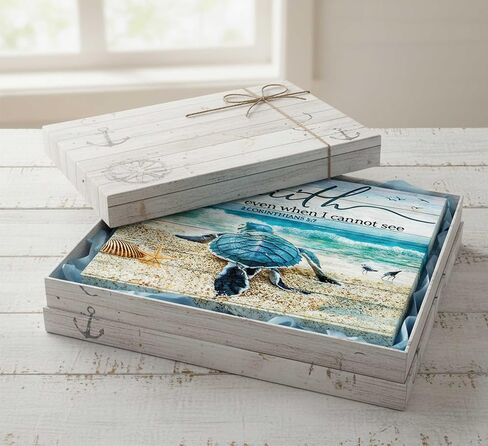 Christian Bible Inspirational Canvas Wall Art Teal Turtle Motivational Quotes I Will Walk By Faith Blue Beach Scenery Painting Picture Wall Decor poster print artwork for Bathroom Office in Saudi Arabia