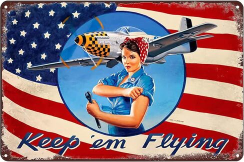 Vintage Metal Signs - Rosie Riveter Poster Keep em Flying Patriotic WWII Tin Sign Wall Art Decor Plaque for Home Bar Pub Club Cafe Garage 8x12 inch in Kuwait