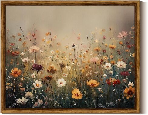InSimSea Framed Canvas Vintage Wall Art, Moody Botanical Floral Roses Waterfall Painting for Bathroom, Rustic Farmhouse Nature Wall Decor for Bedroom Living Room, 8x10 Inch in Saudi Arabia