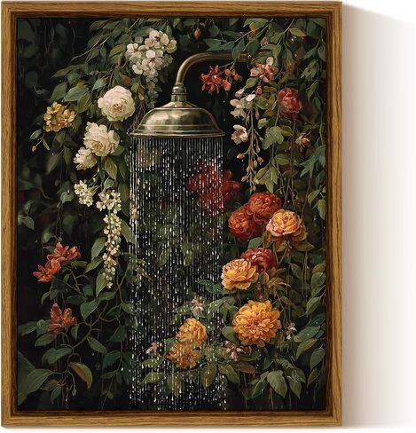 InSimSea Framed Canvas Vintage Wall Art, Moody Botanical Floral Roses Waterfall Painting for Bathroom, Rustic Farmhouse Nature Wall Decor for Bedroom Living Room, 8x10 Inch in Saudi Arabia