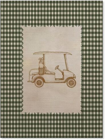 Haitunone Vintage Golf Cart Wall Art Rustic Green Gingham Poster Retro Unique Golf Sports Canvas Prints for Farmhouse Nursery Room Wall Decor 12x16 inch Unframed in Saudi Arabia