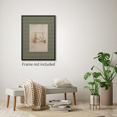 Haitunone Vintage Golf Cart Wall Art Rustic Green Gingham Poster Retro Unique Golf Sports Canvas Prints for Farmhouse Nursery Room Wall Decor 12x16 inch Unframed in Saudi Arabia
