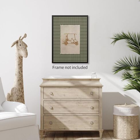 Haitunone Vintage Golf Cart Wall Art Rustic Green Gingham Poster Retro Unique Golf Sports Canvas Prints for Farmhouse Nursery Room Wall Decor 12x16 inch Unframed in Saudi Arabia