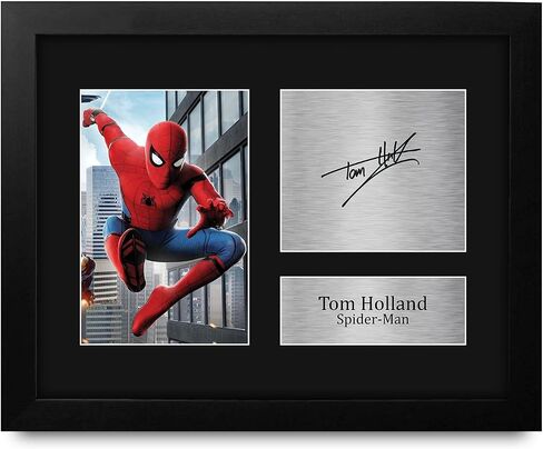 HWC Trading Tom Holland Gift USL مؤطرة مطبوعة بتوقيع سبايدرمان هدايا طباعة صورة عرض الصور - مقاس حرف أمريكي in Kuwait