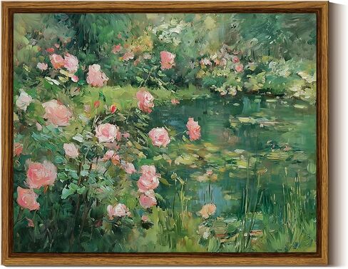 InSimSea Framed Canvas Vintage Wall Art, Moody Botanical Floral Roses Waterfall Painting for Bathroom, Rustic Farmhouse Nature Wall Decor for Bedroom Living Room, 8x10 Inch in Saudi Arabia