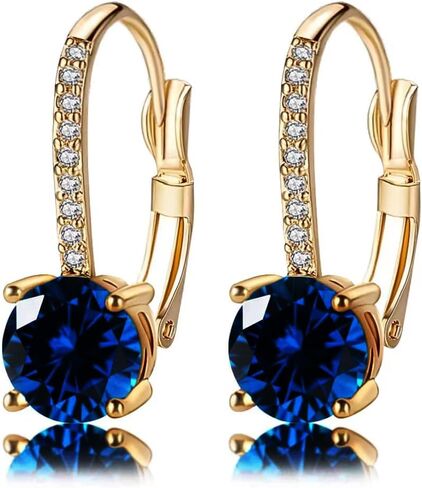 Ladies 1 Carat Diamond Pendant Earrings 18K Gold Plated Cubic Zirconia Hanging Lever Bridal Earrings Girls and Women's Fashion Jewelry in Kuwait