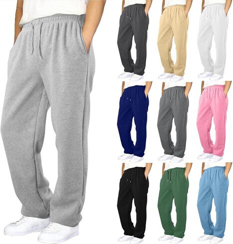 Fleece Sweatpants for Boy Teens Athletic Baggy Sweat Pants Kids Joggers Open Bottom with Pockets Winter 4-15 Year Old in Saudi Arabia