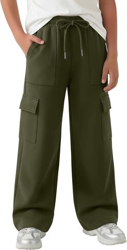 Boys Cargo Sweatpants Wide Leg Baggy Teen Pants Athletic Drawstring Kids Sweat Pants with Pockets Size 5-14 Years in Kuwait