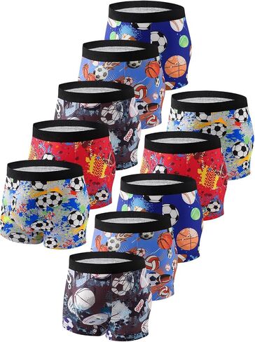 Boys' Sports Ball Print Boxer Briefs, Multicolor, 10-Pack, Fun Athletic Theme Underwear with Moisture Wicking in Kuwait