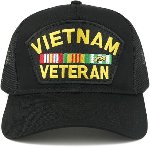 Military Vietnam Veteran Large Embroidered Iron on Patch Adjustable Mesh Trucker Cap in Kuwait