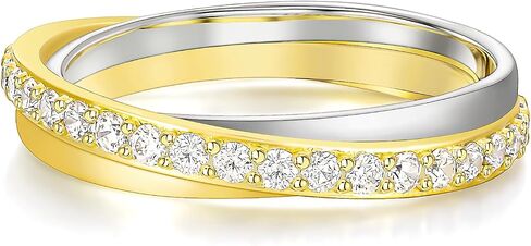 Monkton Two Tone Stacking Ring Twisted Rope Crossover Cubic Zirconia Stackable Ring Vintage Dainty Promise Wedding Band for Women Size 4-11 in Saudi Arabia