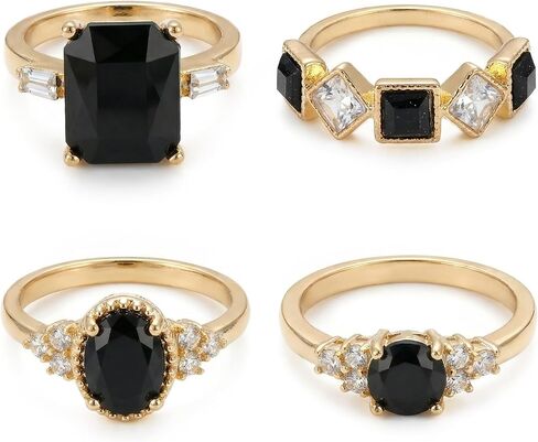 4 Pack Black Rings for Women Vintage Statement Jewelry Gothic Stackable Bands Y2K Aesthetic Accessories Dark Grunge Gifts, Boho Party Pieces in Saudi Arabia