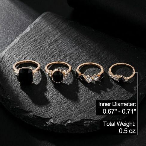 4 Pack Black Rings for Women Vintage Statement Jewelry Gothic Stackable Bands Y2K Aesthetic Accessories Dark Grunge Gifts, Boho Party Pieces in Saudi Arabia
