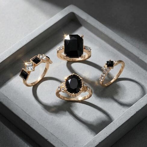 4 Pack Black Rings for Women Vintage Statement Jewelry Gothic Stackable Bands Y2K Aesthetic Accessories Dark Grunge Gifts, Boho Party Pieces in Saudi Arabia