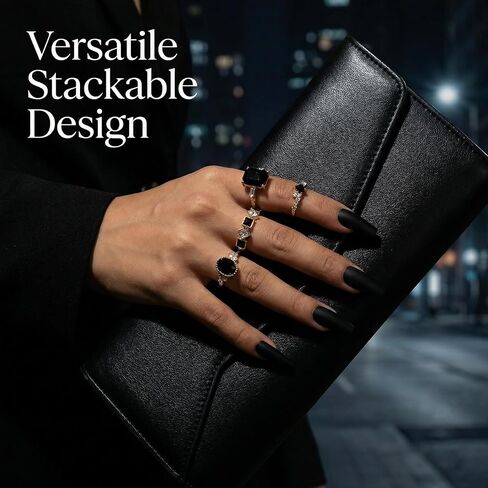 4 Pack Black Rings for Women Vintage Statement Jewelry Gothic Stackable Bands Y2K Aesthetic Accessories Dark Grunge Gifts, Boho Party Pieces in Saudi Arabia