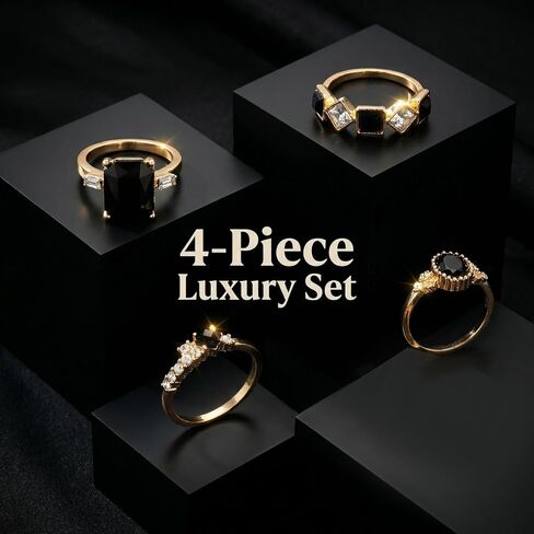 4 Pack Black Rings for Women Vintage Statement Jewelry Gothic Stackable Bands Y2K Aesthetic Accessories Dark Grunge Gifts, Boho Party Pieces in Saudi Arabia
