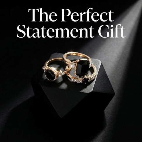 4 Pack Black Rings for Women Vintage Statement Jewelry Gothic Stackable Bands Y2K Aesthetic Accessories Dark Grunge Gifts, Boho Party Pieces in Saudi Arabia