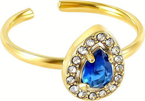 18K Gold Plated Rings for Women,Teardrop Cubic Zirconia Non Tarnish Ring,Dainty Crystal Adjustable Stainless Steel Band Trendy Birthstone Jewelry for Mom Wife Birthday Gifts in Kuwait