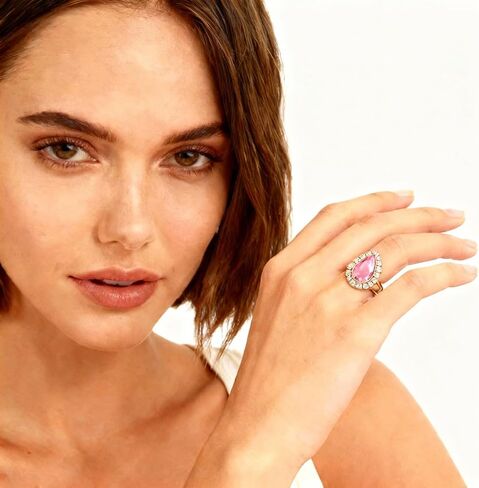 18K Gold Plated Rings for Women,Teardrop Cubic Zirconia Non Tarnish Ring,Dainty Crystal Adjustable Stainless Steel Band Trendy Birthstone Jewelry for Mom Wife Birthday Gifts in Kuwait