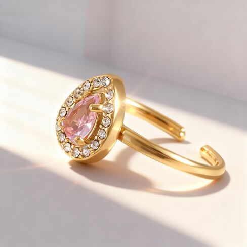 18K Gold Plated Rings for Women,Teardrop Cubic Zirconia Non Tarnish Ring,Dainty Crystal Adjustable Stainless Steel Band Trendy Birthstone Jewelry for Mom Wife Birthday Gifts in Kuwait