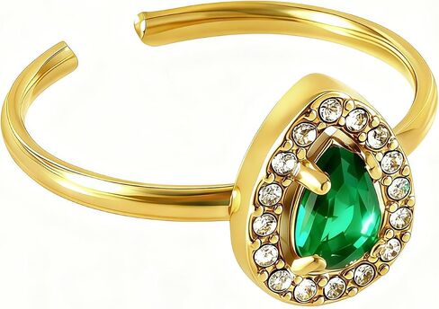18K Gold Plated Rings for Women,Teardrop Cubic Zirconia Non Tarnish Ring,Dainty Crystal Adjustable Stainless Steel Band Trendy Birthstone Jewelry for Mom Wife Birthday Gifts in Kuwait