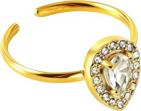 18K Gold Plated Rings for Women,Teardrop Cubic Zirconia Non Tarnish Ring,Dainty Crystal Adjustable Stainless Steel Band Trendy Birthstone Jewelry for Mom Wife Birthday Gifts in Kuwait