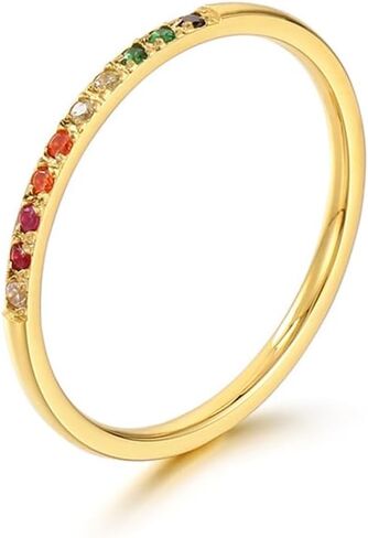 OIDIMS Colorful Crystal Stacking Ring Wedding Band for Women Men Eternity Rainbow 18K Gold Plated Cubic Zirconia Engagement Knuckle Midi Stackable Thin Ring Pinky Band Comfort Fit Delicate Gift in Kuwait