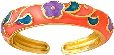 Flower Cloisonne Ring for Women, Floral Enamel Vintage Band Open Party Jewelry Gift in Saudi Arabia
