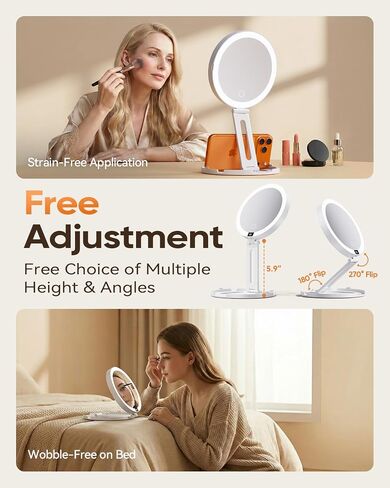 Travel Makeup Mirror with Lights (Gen 3) - 20X/1X Dual Sided Magnifying Mirror with Digital Power Display - Rechargeable, 3 Color Dimmable, CRI 95+ - Portable Folding Mirror for Desk & Travel in Saudi Arabia