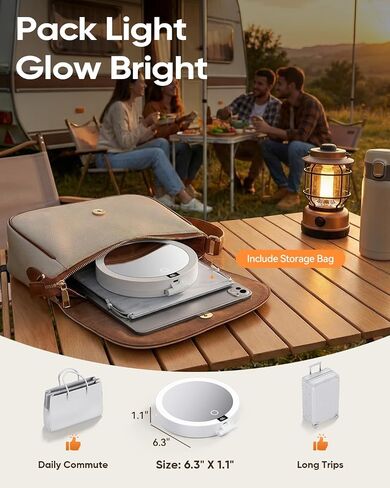 Travel Makeup Mirror with Lights (Gen 3) - 20X/1X Dual Sided Magnifying Mirror with Digital Power Display - Rechargeable, 3 Color Dimmable, CRI 95+ - Portable Folding Mirror for Desk & Travel in Saudi Arabia