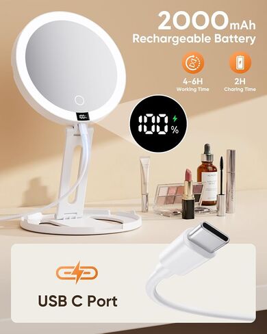 Travel Makeup Mirror with Lights (Gen 3) - 20X/1X Dual Sided Magnifying Mirror with Digital Power Display - Rechargeable, 3 Color Dimmable, CRI 95+ - Portable Folding Mirror for Desk & Travel in Saudi Arabia