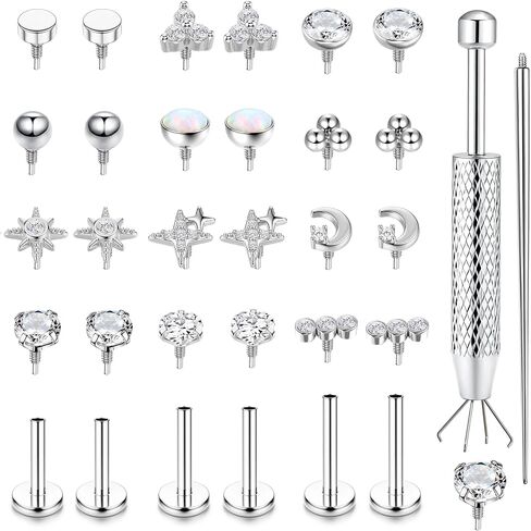 Drperfect 16G/18G Flat Back Stud Earrings for Women, Hypoallergenic Surgical Steel Gold Silver Plated Internal Thread Stud Piercing Jewelry for Tragus Helix Cartilage Conch Nose Lip Medusa Piercing in Saudi Arabia
