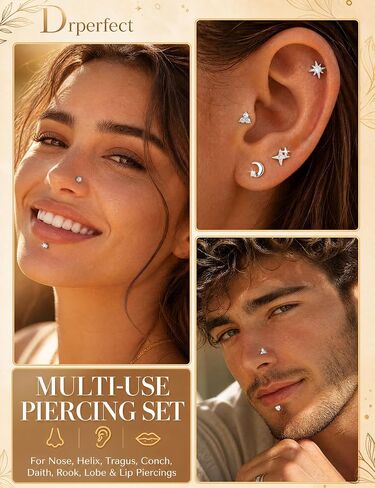 Drperfect 16G/18G Flat Back Stud Earrings for Women, Hypoallergenic Surgical Steel Gold Silver Plated Internal Thread Stud Piercing Jewelry for Tragus Helix Cartilage Conch Nose Lip Medusa Piercing in Saudi Arabia