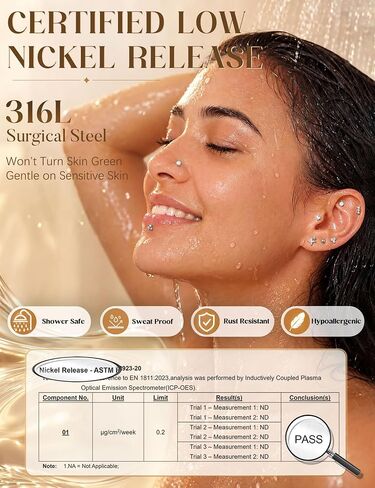 Drperfect 16G/18G Flat Back Stud Earrings for Women, Hypoallergenic Surgical Steel Gold Silver Plated Internal Thread Stud Piercing Jewelry for Tragus Helix Cartilage Conch Nose Lip Medusa Piercing in Saudi Arabia