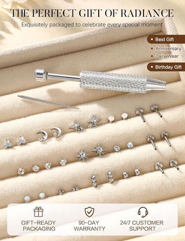 Drperfect 16G/18G Flat Back Stud Earrings for Women, Hypoallergenic Surgical Steel Gold Silver Plated Internal Thread Stud Piercing Jewelry for Tragus Helix Cartilage Conch Nose Lip Medusa Piercing in Saudi Arabia