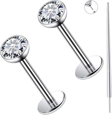 20G 18G 16G Titanium Flat Back Nose Stud Threadless Push in Earrings Tiny CZ Small Nose Rings Helix Cartilage Tragus Conch Lip Labret Medusa Monroe Piercing Jewelry for Women Men in Saudi Arabia