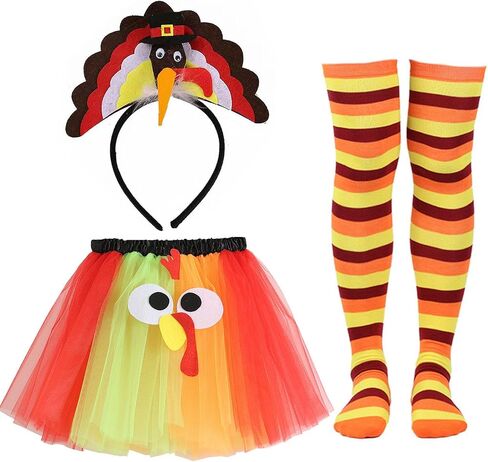 Thanksgiving Turkey Trot Costume Set Turkey Tutu Skirt Headband & Running Socks for Thanksgiving Party Dress Up in Saudi Arabia