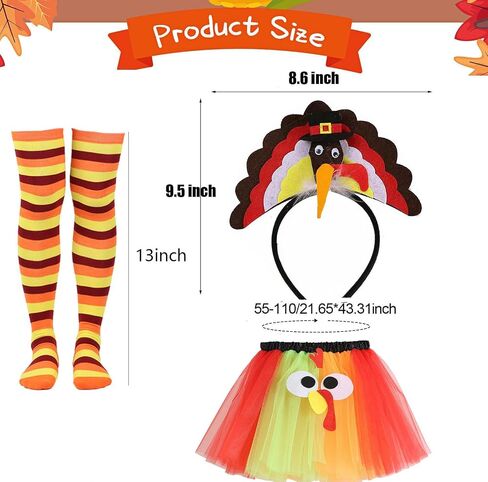 Thanksgiving Turkey Trot Costume Set Turkey Tutu Skirt Headband & Running Socks for Thanksgiving Party Dress Up in Saudi Arabia