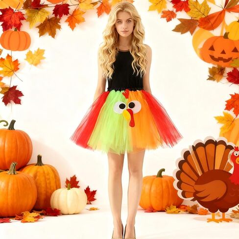 Thanksgiving Turkey Trot Costume Set Turkey Tutu Skirt Headband & Running Socks for Thanksgiving Party Dress Up in Saudi Arabia