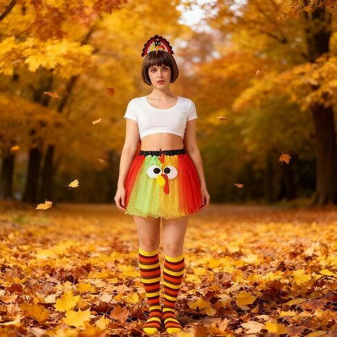 Thanksgiving Turkey Trot Costume Set Turkey Tutu Skirt Headband & Running Socks for Thanksgiving Party Dress Up in Saudi Arabia