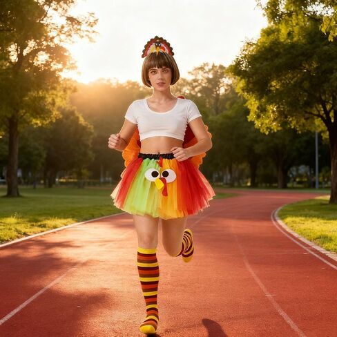 Thanksgiving Turkey Trot Costume Set Turkey Tutu Skirt Headband & Running Socks for Thanksgiving Party Dress Up in Saudi Arabia
