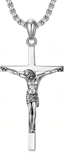 Crucifix Pendant Necklaces For Men Women Sterling Silver Cross Pendant With Stainless Steel Chain Religious Christian Jewelry Unisex Necklace For Father Christimas in Saudi Arabia