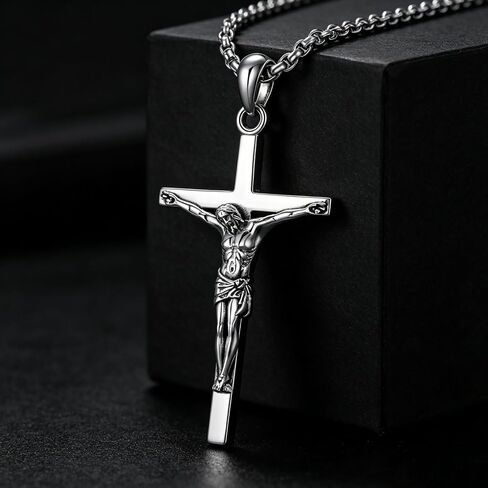 Crucifix Pendant Necklaces For Men Women Sterling Silver Cross Pendant With Stainless Steel Chain Religious Christian Jewelry Unisex Necklace For Father Christimas in Saudi Arabia