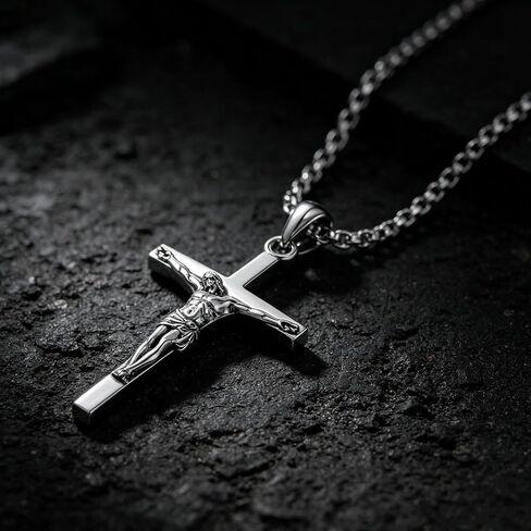Crucifix Pendant Necklaces For Men Women Sterling Silver Cross Pendant With Stainless Steel Chain Religious Christian Jewelry Unisex Necklace For Father Christimas in Saudi Arabia