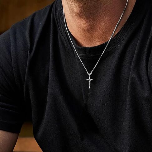 Crucifix Pendant Necklaces For Men Women Sterling Silver Cross Pendant With Stainless Steel Chain Religious Christian Jewelry Unisex Necklace For Father Christimas in Saudi Arabia
