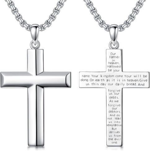 Crucifix Pendant Necklaces For Men Women Sterling Silver Cross Pendant With Stainless Steel Chain Religious Christian Jewelry Unisex Necklace For Father Christimas in Saudi Arabia