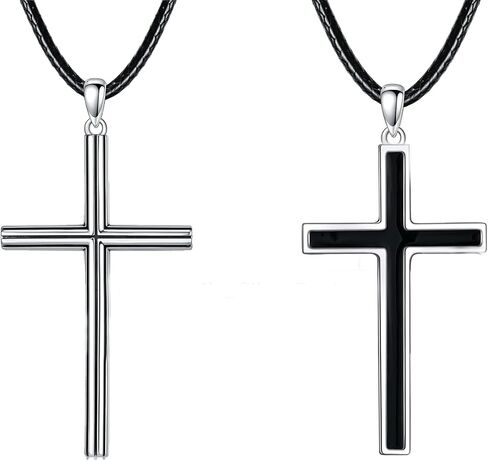 Crucifix Pendant Necklaces For Men Women Sterling Silver Cross Pendant With Stainless Steel Chain Religious Christian Jewelry Unisex Necklace For Father Christimas in Saudi Arabia