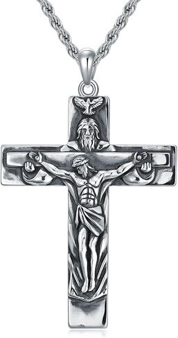 Crucifix Pendant Necklaces For Men Women Sterling Silver Cross Pendant With Stainless Steel Chain Religious Christian Jewelry Unisex Necklace For Father Christimas in Saudi Arabia